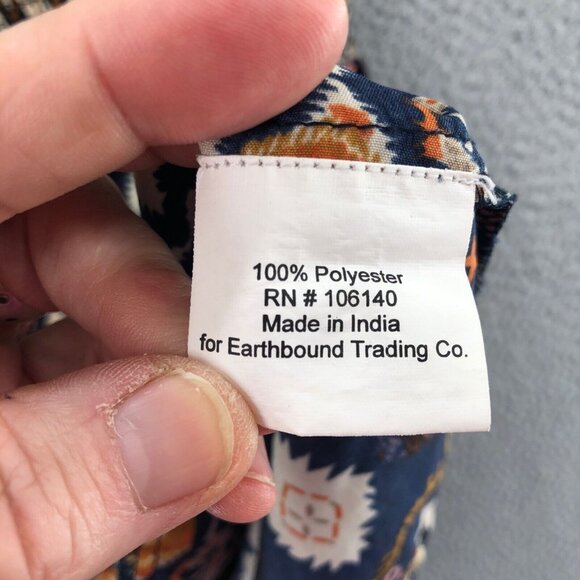 Earthbound Dress Womens Medium Navy Multi Fit & Flare Smocked Bodice Sweetheart - Picture 7 of 11